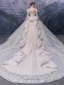 Style Victorien Champagne La Mariée Robe De Mariée 2020 Robe Boule Transparentes Encolure Carrée Gonflée 3/4 Manches Dos Nu Appliques Paillettes Perlage Cathedral Train Volants