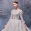 Style Victorien Champagne La Mariée Robe De Mariée 2020 Robe Boule Transparentes Encolure Carrée Gonflée 3/4 Manches Dos Nu Appliques Paillettes Perlage Cathedral Train Volants