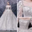 Style Victorien Champagne La Mariée Robe De Mariée 2020 Robe Boule Transparentes Encolure Carrée Gonflée 3/4 Manches Dos Nu Appliques Paillettes Perlage Cathedral Train Volants