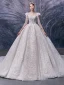 Vintage / Originale Champagne La Mariée Robe De Mariée 2020 Robe Boule Encolure Carrée Gonflée Détachable 3/4 Manches Dos Nu Fait main Perlage Cathedral Train Volants