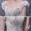 Vintage / Originale Champagne La Mariée Robe De Mariée 2020 Robe Boule Encolure Carrée Gonflée Détachable 3/4 Manches Dos Nu Fait main Perlage Cathedral Train Volants