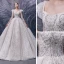 Vintage / Originale Champagne La Mariée Robe De Mariée 2020 Robe Boule Encolure Carrée Gonflée Détachable 3/4 Manches Dos Nu Fait main Perlage Cathedral Train Volants