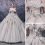 Charming Champagne Bridal Wedding Dresses 2020 Ball Gown Off-The-Shoulder Short Sleeve Backless Beading Appliques Sequins Glitter Tulle Cathedral Train Ruffle