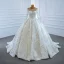 Luxury / Gorgeous White Bridal Wedding Dresses 2020 Ball Gown See-through Scoop Neck Long Sleeve Beading Sequins Court Train Ruffle