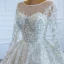 Luxury / Gorgeous White Bridal Wedding Dresses 2020 Ball Gown See-through Scoop Neck Long Sleeve Beading Sequins Court Train Ruffle