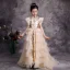 Chinese style Champagne Birthday Flower Girl Dresses 2020 A-Line / Princess High Neck Sleeveless Sequins Detachable Sweep Train Cascading Ruffles