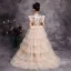 Chinese style Champagne Birthday Flower Girl Dresses 2020 A-Line / Princess High Neck Sleeveless Sequins Detachable Sweep Train Cascading Ruffles