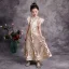 Chinese style Champagne Birthday Flower Girl Dresses 2020 A-Line / Princess High Neck Sleeveless Sequins Detachable Sweep Train Cascading Ruffles