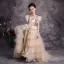 Chinese style Champagne Birthday Flower Girl Dresses 2020 A-Line / Princess High Neck Sleeveless Sequins Detachable Sweep Train Cascading Ruffles
