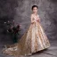 Scintillantes Doré Paillettes Anniversaire Robe Ceremonie Fille 2020 Robe Boule Transparentes Col Haut Sans Manches Dos Nu Perlage Tribunal Train Volants