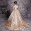 Scintillantes Doré Paillettes Anniversaire Robe Ceremonie Fille 2020 Robe Boule Transparentes Col Haut Sans Manches Dos Nu Perlage Tribunal Train Volants