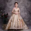 Scintillantes Doré Paillettes Anniversaire Robe Ceremonie Fille 2020 Robe Boule Transparentes Col Haut Sans Manches Dos Nu Perlage Tribunal Train Volants