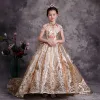 Sparkly Gold Sequins Birthday Flower Girl Dresses 2020 Ball Gown See-through High Neck Sleeveless Backless Beading Court Train Ruffle