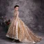 Scintillantes Doré Paillettes Anniversaire Robe Ceremonie Fille 2020 Robe Boule Transparentes Col Haut Sans Manches Dos Nu Perlage Tribunal Train Volants