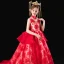 Chinese style Red Birthday Flower Girl Dresses 2020 Ball Gown High Neck Sleeveless Appliques Lace Beading Sequins Sweep Train Ruffle