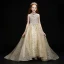 Vintage / Retro Gold Birthday Flower Girl Dresses 2020 Ball Gown See-through High Neck Sleeveless Sequins Rhinestone Sweep Train Ruffle