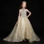 Vintage / Retro Gold Birthday Flower Girl Dresses 2020 Ball Gown See-through High Neck Sleeveless Sequins Rhinestone Sweep Train Ruffle