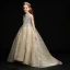 Vintage / Retro Gold Birthday Flower Girl Dresses 2020 Ball Gown See-through High Neck Sleeveless Sequins Rhinestone Sweep Train Ruffle