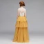 Mode Gold Overall 2020 Eckiger Ausschnitt Ärmellos Rückenfreies Applikationen Spitze Strass Glanz Polyester Abnehmbar Sweep / Pinsel Zug Fallende Rüsche