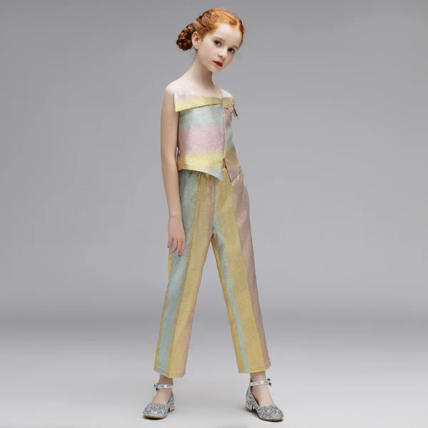 Mode Gold Overall 2020 Eckiger Ausschnitt Ärmellos Rückenfreies Applikationen Spitze Strass Glanz Polyester Abnehmbar Sweep / Pinsel Zug Fallende Rüsche