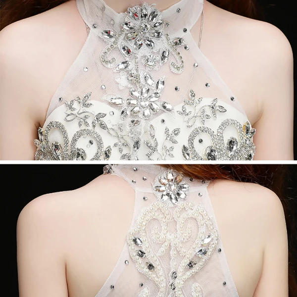 High-end White Birthday Flower Girl Dresses 2020 Ball Gown See-through High Neck Sleeveless Rhinestone Asymmetrical Cascading Ruffles