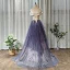 Chic / Beautiful Navy Blue Prom Dresses 2020 A-Line / Princess Off-The-Shoulder Short Sleeve Appliques Flower Beading Glitter Tulle Floor-Length / Long Ruffle Backless Formal Dresses