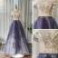 Chic / Beautiful Navy Blue Prom Dresses 2020 A-Line / Princess Off-The-Shoulder Short Sleeve Appliques Flower Beading Glitter Tulle Floor-Length / Long Ruffle Backless Formal Dresses