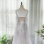 High End Champagner Abendkleider 2020 A Linie Eckiger Ausschnitt Ärmellos Strass Sweep / Pinsel Zug Rüschen Rückenfreies Festliche Kleider