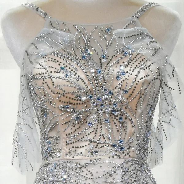 High End Champagner Abendkleider 2020 A Linie Eckiger Ausschnitt Ärmellos Strass Sweep / Pinsel Zug Rüschen Rückenfreies Festliche Kleider