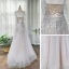 High End Champagner Abendkleider 2020 A Linie Eckiger Ausschnitt Ärmellos Strass Sweep / Pinsel Zug Rüschen Rückenfreies Festliche Kleider