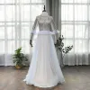 High-end Silver Red Carpet Evening Dresses  2020 A-Line / Princess See-through High Neck Long Sleeve Handmade  Beading Sequins Sweep Train Ruffle Formal Dresses
