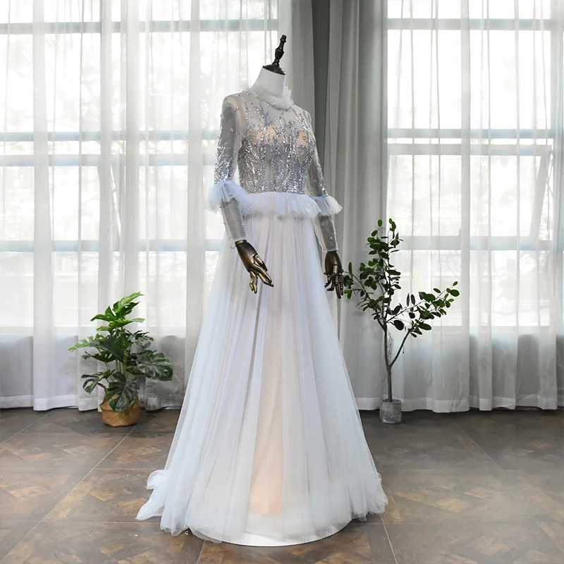 high end evening dresses Gold Luxury Cape Sleeve Evening Dresses Gowns 2025 Beaded A-Line High- –  SERENE HILL main image 0