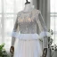 Haut de Gamme Argenté Tapis rouge Robe De Soirée 2020 Princesse Transparentes Col Haut Manches Longues Fait main Perlage Paillettes Train De Balayage Volants Robe De Ceremonie