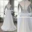 Haut de Gamme Argenté Tapis rouge Robe De Soirée 2020 Princesse Transparentes Col Haut Manches Longues Fait main Perlage Paillettes Train De Balayage Volants Robe De Ceremonie