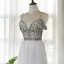 Haut de Gamme Gris Robe De Soirée 2020 Princesse Bretelles Spaghetti Manches Courtes V-Cou Perlage Faux Diamant Longue Volants Dos Nu Robe De Ceremonie