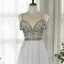 Haut de Gamme Gris Robe De Soirée 2020 Princesse Bretelles Spaghetti Manches Courtes V-Cou Perlage Faux Diamant Longue Volants Dos Nu Robe De Ceremonie