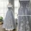 High End Grau Ballkleider 2020 A Linie Bandeau Ärmellos Feder Perlenstickerei Pailletten Glanz Tülle Lange Rüschen Rückenfreies Festliche Kleider