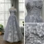 High End Grau Ballkleider 2020 A Linie Bandeau Ärmellos Feder Perlenstickerei Pailletten Glanz Tülle Lange Rüschen Rückenfreies Festliche Kleider
