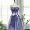 Elegant Royal Blue Dancing Prom Dresses 2020 A-Line / Princess Spaghetti Straps Sleeveless Beading Sequins Glitter Tulle Floor-Length / Long Ruffle Backless Formal Dresses