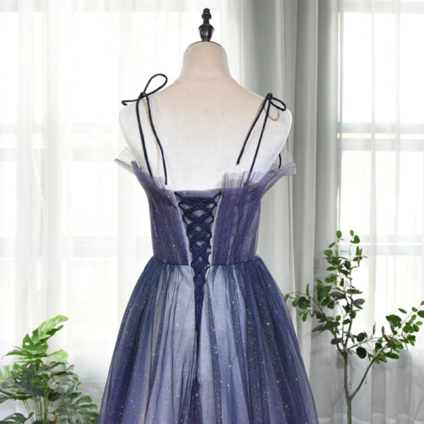 Elegant Royal Blue Dancing Prom Dresses 2020 A-Line / Princess Spaghetti Straps Sleeveless Beading Sequins Glitter Tulle Floor-Length / Long Ruffle Backless Formal Dresses