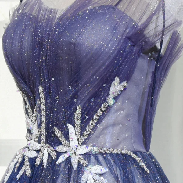 Elegant Royal Blue Dancing Prom Dresses 2020 A-Line / Princess Spaghetti Straps Sleeveless Beading Sequins Glitter Tulle Floor-Length / Long Ruffle Backless Formal Dresses