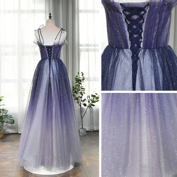 Elegant Royal Blue Dancing Prom Dresses 2020 A-Line / Princess Spaghetti Straps Sleeveless Beading Sequins Glitter Tulle Floor-Length / Long Ruffle Backless Formal Dresses