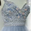 High End Himmelblau Tanzen Ballkleider 2020 A Linie Spaghettiträger Ärmellos Perlenstickerei Strass Lange Rüschen Rückenfreies Festliche Kleider