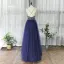 Haut de Gamme Bleu Marine Dansant Robe De Bal 2020 Princesse Bretelles Spaghetti Sans Manches Perlage Faux Diamant Longue Volants Dos Nu Robe De Ceremonie