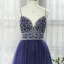 Haut de Gamme Bleu Marine Dansant Robe De Bal 2020 Princesse Bretelles Spaghetti Sans Manches Perlage Faux Diamant Longue Volants Dos Nu Robe De Ceremonie
