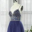 Haut de Gamme Bleu Marine Dansant Robe De Bal 2020 Princesse Bretelles Spaghetti Sans Manches Perlage Faux Diamant Longue Volants Dos Nu Robe De Ceremonie