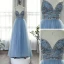 High-end Ocean Blue Dancing Prom Dresses 2020 A-Line / Princess Spaghetti Straps Sleeveless Rhinestone Beading Floor-Length / Long Ruffle Backless Formal Dresses