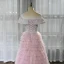 High End Rosa Tanzen Ballkleider 2020 A Linie Off Shoulder Kurze Ärmel Glanz Polyester Lange Fallende Rüsche Rückenfreies Festliche Kleider