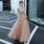 Elegant Champagne Dancing Prom Dresses 2020 A-Line / Princess See-through Deep V-Neck Short Sleeve Beading Tassel Sequins Floor-Length / Long Backless Formal Dresses