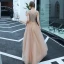 Elegant Champagne Dancing Prom Dresses 2020 A-Line / Princess See-through Deep V-Neck Short Sleeve Beading Tassel Sequins Floor-Length / Long Backless Formal Dresses
